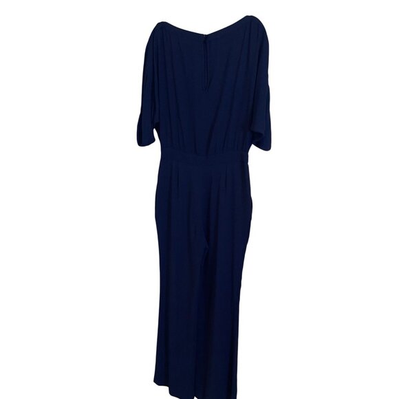Diane Von Furstenberg Womens Jumpsuit Size 10 Blue Lucy Crepe Pockets Boat Neck - Picture 12 of 16